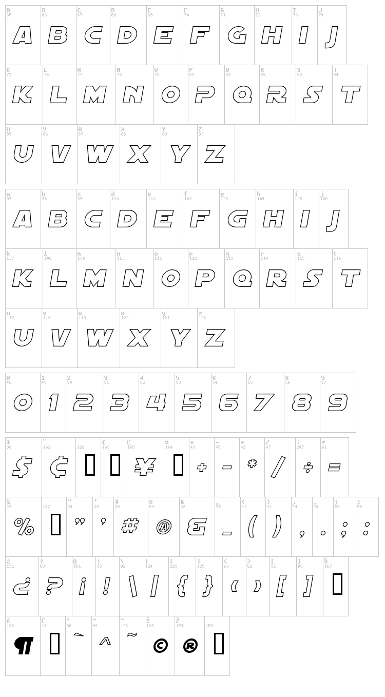 SF Distant Galaxy Symbols font map